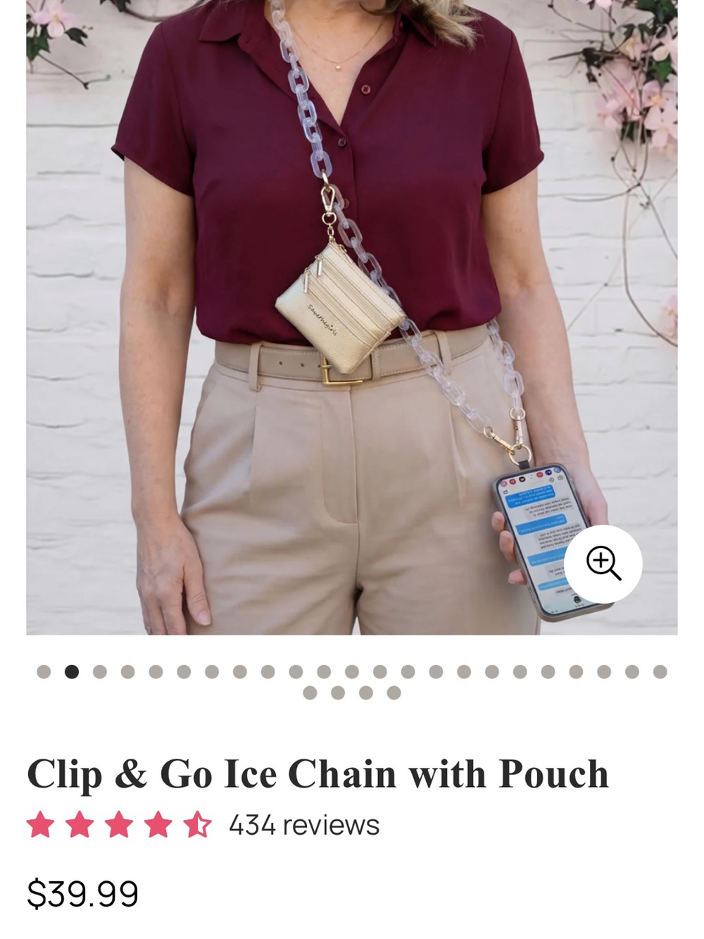 Clear Acrylic Phone Chain with Gold Pouch